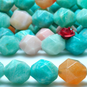 YesBeads Natural Amazonite mix chalcedony opal gemstone star cut faceted nugget beads wholesale  jewelry making 15"