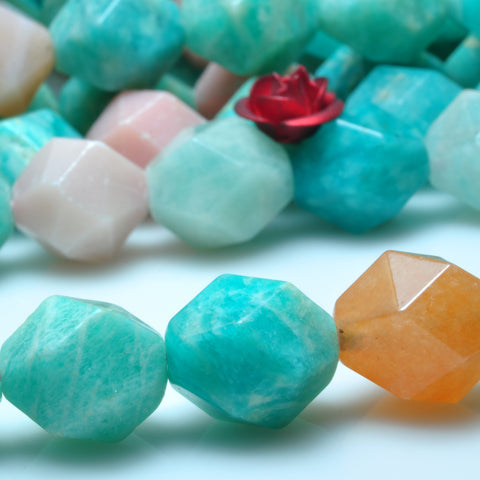 YesBeads Natural Amazonite mix chalcedony opal gemstone star cut faceted nugget beads wholesale  jewelry making 15"