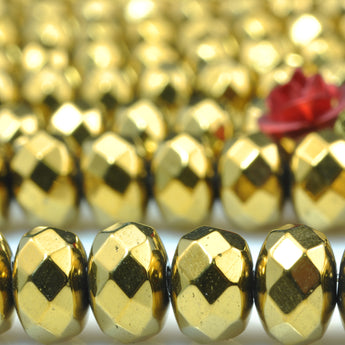 YesBeads Gold Hematite faceted rondelle loose beads yellow stone wholesale jewelry 15"