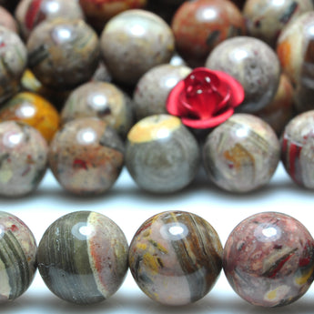 YesBeads Natural Aust Chert Breccia Jasper smooth round beads gemstone wholesale jewelry making 15"