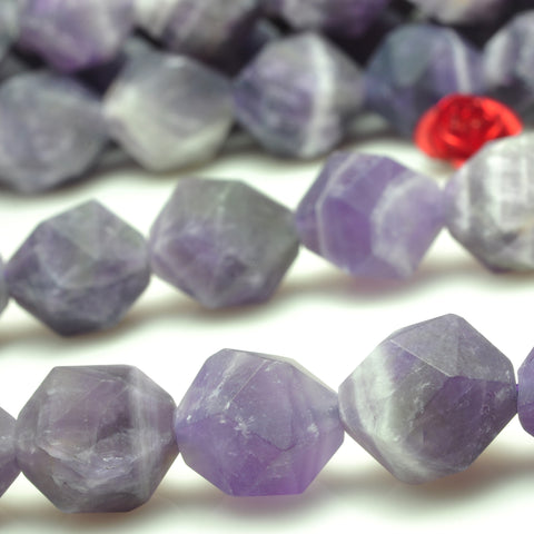YesBeads natural dog tooth Amethyst matte star cut faceted nugget beads gemstone 15"