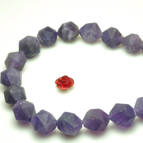 YesBeads natural Amethyst matte star cut faceted nugget beads gemstone 15"