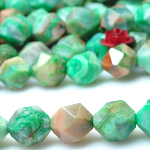 YesBeads Green Mexican Crazy Lace Agate star cut faceted nugget beads 6mm 8mm 15"