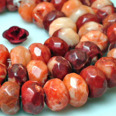 YesBeads Red crazy lace agate faceted rondelle loose beads wholesale gemstone jewelry 15"