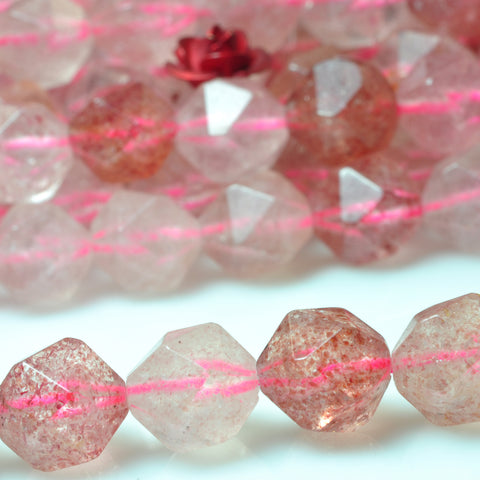 YesBeads natural Strawberry quartz star cut faceted nugget beads gemstone wholesale 15"