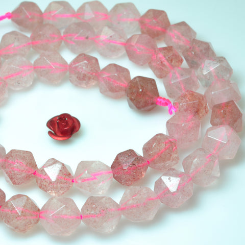 YesBeads natural Strawberry quartz star cut faceted nugget beads gemstone wholesale 15"