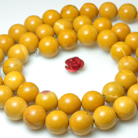 YesBeads Natural Yellow Mookaite smooth round beads gemstone 8mm 10mm 15"