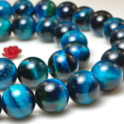 YesBeads Blue Tiger Eye stone smooth round loose beads tiger's eye gemstone wholesale jewelry 15"