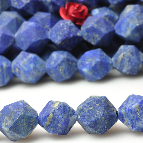 YesBeads natural Lapis Lazuli gemstone star cut matte faceted nugget beads wholesale 15"