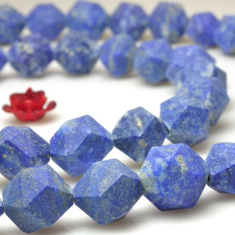 YesBeads natural Lapis Lazuli gemstone star cut matte faceted nugget beads wholesale 15"