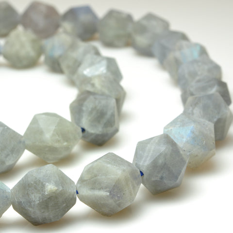 YesBeads Natural Labradorite star cut faceted matte nugget beads gemstone wholesale jewelry making 15"