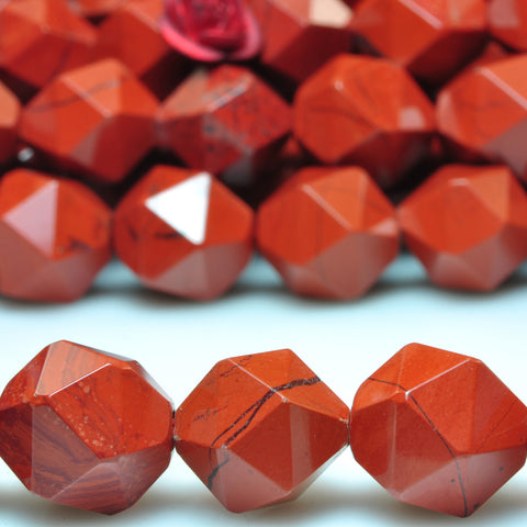 YesBeads Natural Red Jasper star cut faceted nugget beads gemstone 8mm 10mm 15"