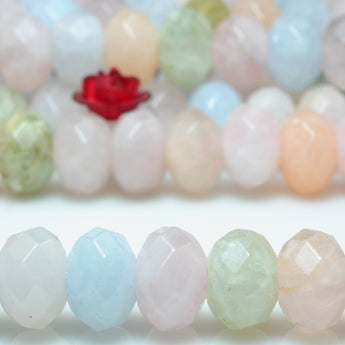 YesBeads natural Morganite mix gemstone faceted rondelle loose beads 5x8mm 15"
