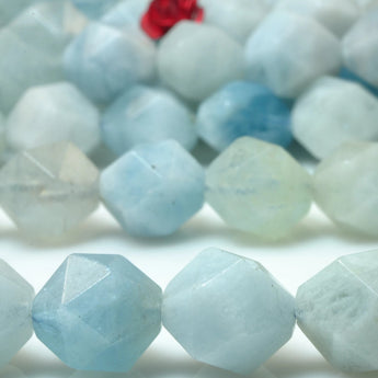 YesBeads Natural Aquamarine blue gemstone star cut faceted nugget loose beads wholesale jewelry making15"