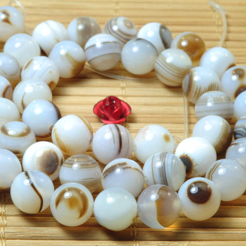 YesBeads Natural Banded Agate smooth round beads gemstone wholesale jewelry 15"