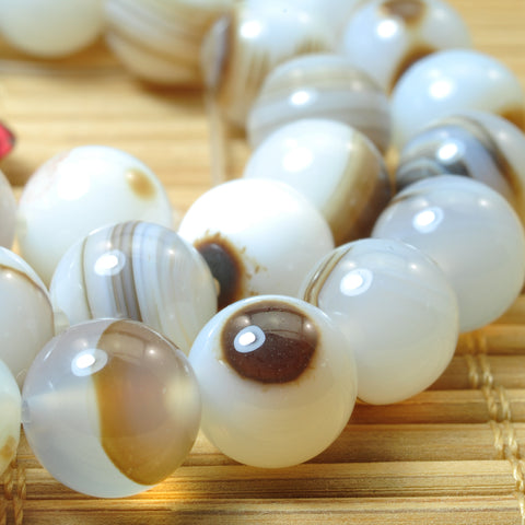 YesBeads Natural Banded Agate smooth round beads gemstone wholesale jewelry 15"