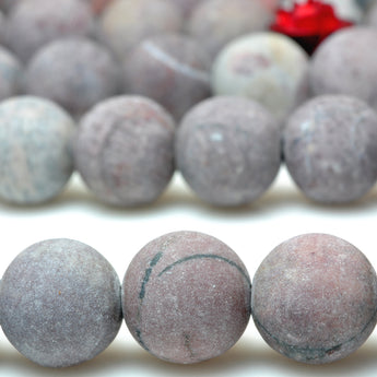 YesBeads Natural red grass flower jasper matte round beads wholesale gemstone jewelry 15"