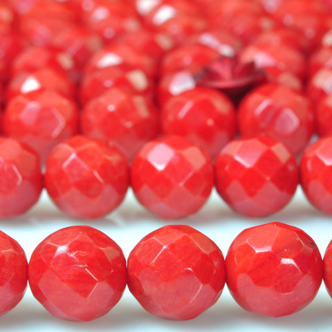 YesBeads Red Coral faceted round loose beads gemstone wholesale jewelry making 15"
