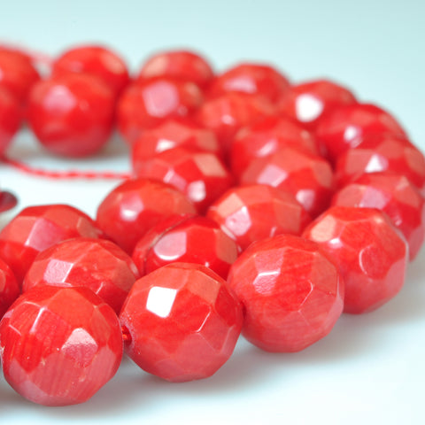 YesBeads Red Coral faceted round loose beads gemstone wholesale jewelry making 15"