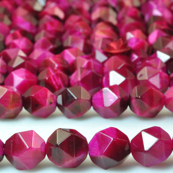 YesBeads Rose Red Tiger Eye Faceted Star Cut nugget loose beads wholesale gemstone 15''