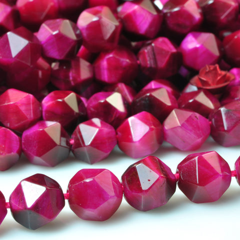 YesBeads Rose Red Tiger Eye Faceted Star Cut nugget loose beads wholesale gemstone 15''