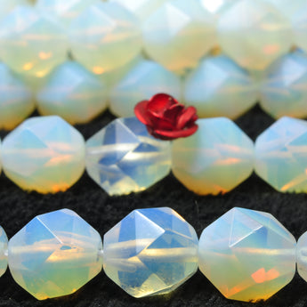 YesBeads  Milky Opal star cut faceted nugget beads stone 8mm 10mm 15"