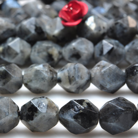 YesBeads Natural Black Labradorite star cut faceted nugget beads larvikite stone gemstone 15"
