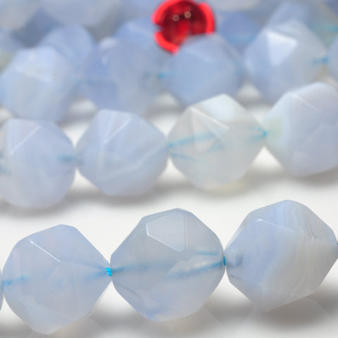 Natural Blue Lace Agate gemstone star cut faceted nugget beads wholesale gemstone jewelry making bracelect necklace diy