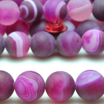 YesBeads Rose Red Banded Agate matte round beads gemstone 6mm 8mm 15"