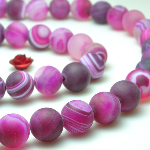 YesBeads Rose Red Banded Agate matte round beads gemstone 6mm 8mm 15"