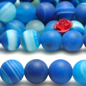 YesBeads Blue Banded Agate matte round beads gemstone wholesale jewelry making bracelet necklace diy