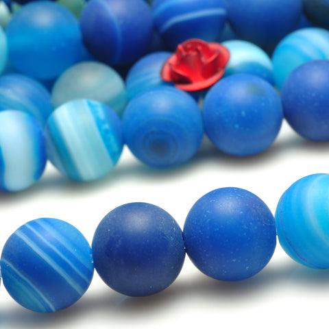 YesBeads Blue Banded Agate matte round beads gemstone wholesale jewelry making bracelet necklace diy