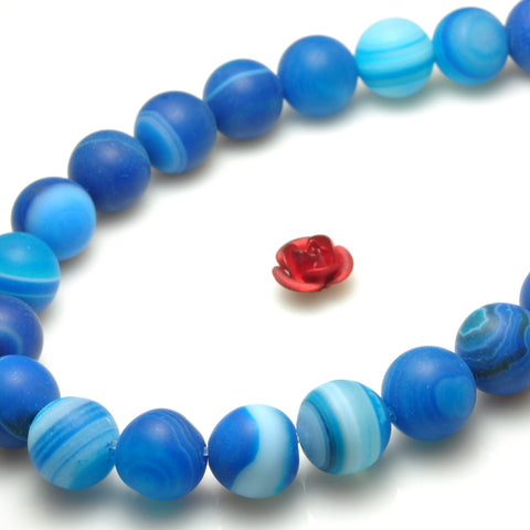 YesBeads Blue Banded Agate matte round beads gemstone wholesale jewelry making bracelet necklace diy