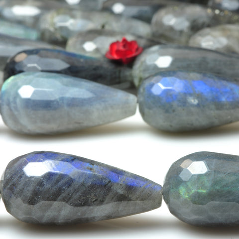 YesBeads Natural Labradorite faceted teardrop beads gray gemstone wholesale jewelry making 15"