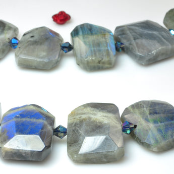 YesBeads Natural Labradorite gemstone faceted nugget rectangle beads 15"