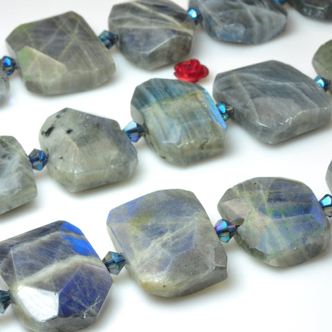 YesBeads Natural Labradorite gemstone faceted nugget rectangle beads 15"