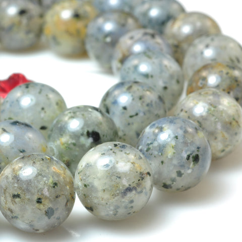 YesBeads Natural Black Spot Agate smooth round loose beads gemstone wholesale jewelry making 15"