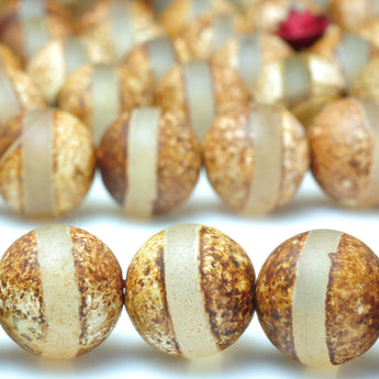YesBeads Tibetan Agate Dzi oneline matte round beads gemstone 10mm 15"