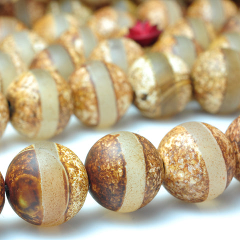 YesBeads Tibetan Agate Dzi oneline matte round beads gemstone 10mm 15"