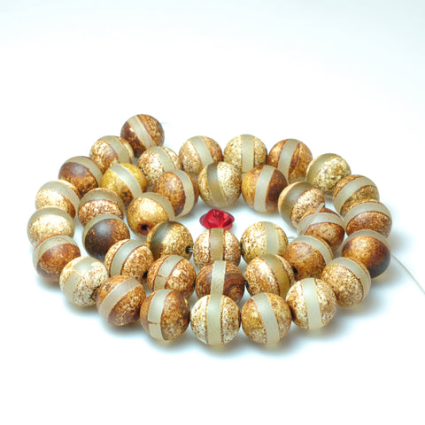 YesBeads Tibetan Agate Dzi oneline matte round beads gemstone 10mm 15"