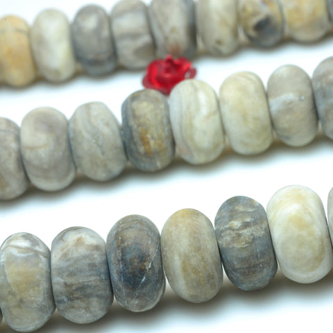 YesBeads Natural Gray Silver Leaf Jasper matte rondelle beads gemstone 15"