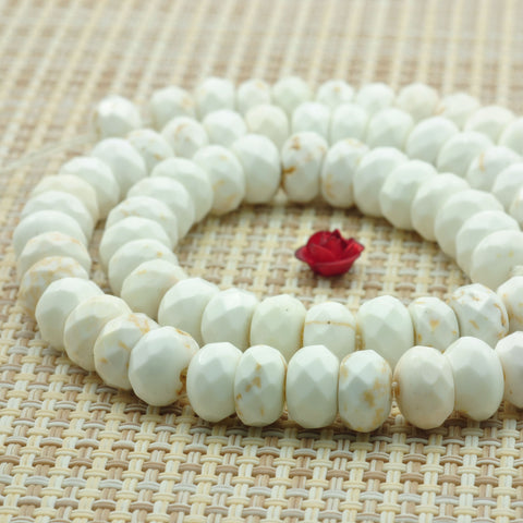YesBeads Natural white Turquoise faceted rondelle beads wholesale gemstone jewelry 15''