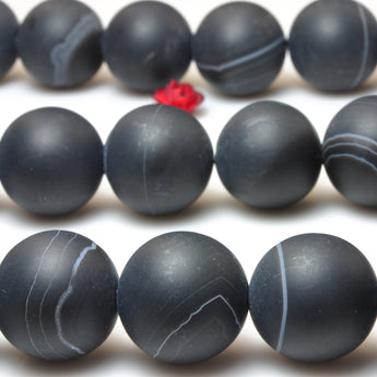 YesBeads Natural Black Banded Agate matte round beads gemstone 8mm-12mm 15"
