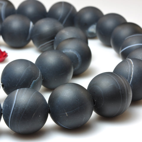 YesBeads Natural Black Banded Agate matte round beads gemstone 8mm-12mm 15"