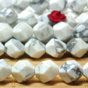 YesBeads White Howlite star cut faceted nugget beads gemstone 6-10mm 15"