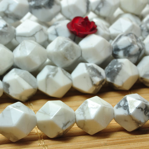 YesBeads White Howlite star cut faceted nugget beads gemstone 6-10mm 15"