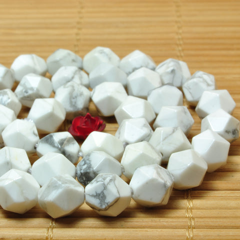 YesBeads White Howlite star cut faceted nugget beads gemstone 6-10mm 15"