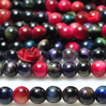 YesBeads Rainbow Tiger Eye mix gemstone smooth round beads 4mm 15"