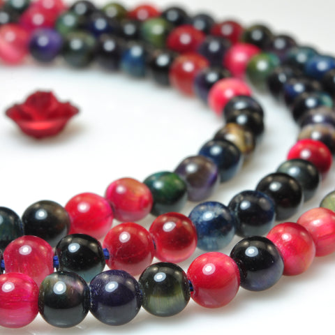 YesBeads Rainbow Tiger Eye mix gemstone smooth round beads 4mm 15"