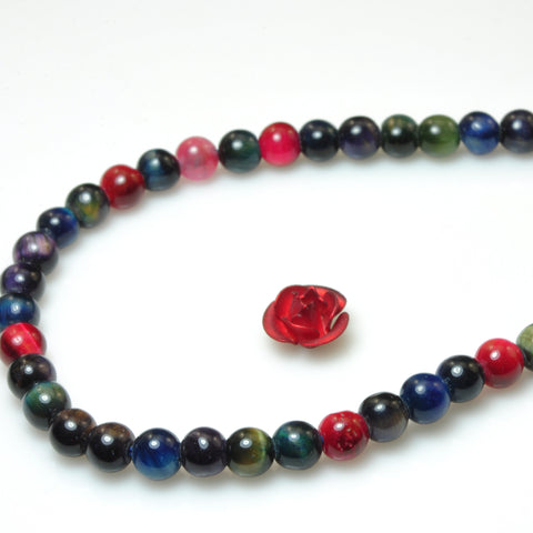 YesBeads Rainbow Tiger Eye mix gemstone smooth round beads 4mm 15"